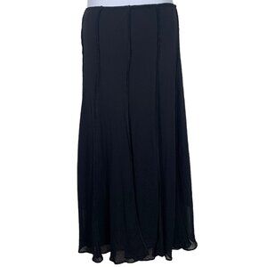 Vintage Maxi Skirt Sz Large Black Exposed Seams Lined Elastic Waistband Lilianne